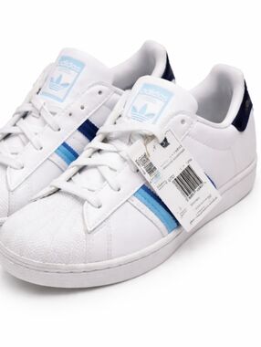 Adidas Superstar Mens 5.5 / Womens 7 White Blue Shell Toe Sneakers NWT
